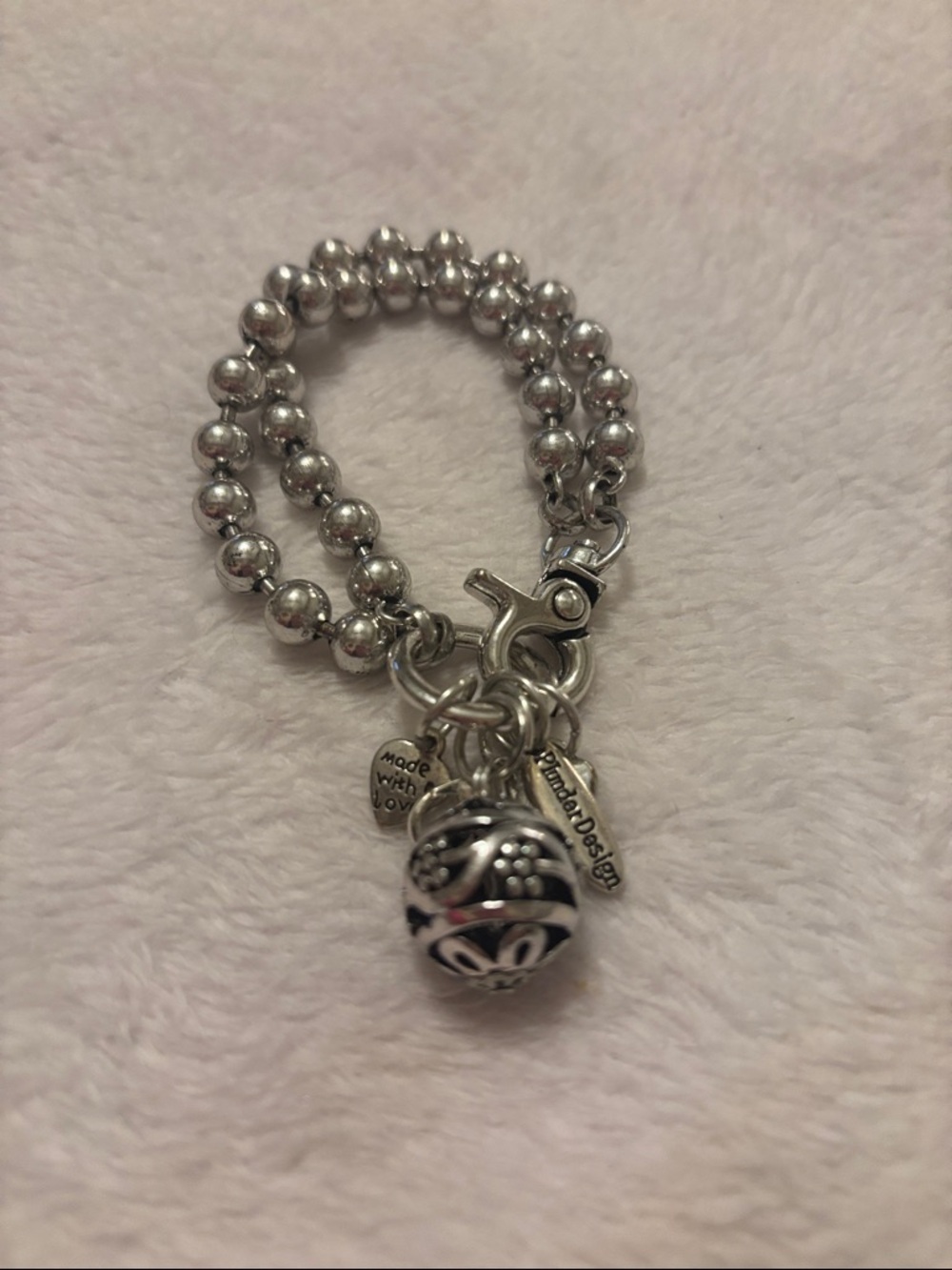 Plunder Silver Beaded Double-Strand Charm Bracelet